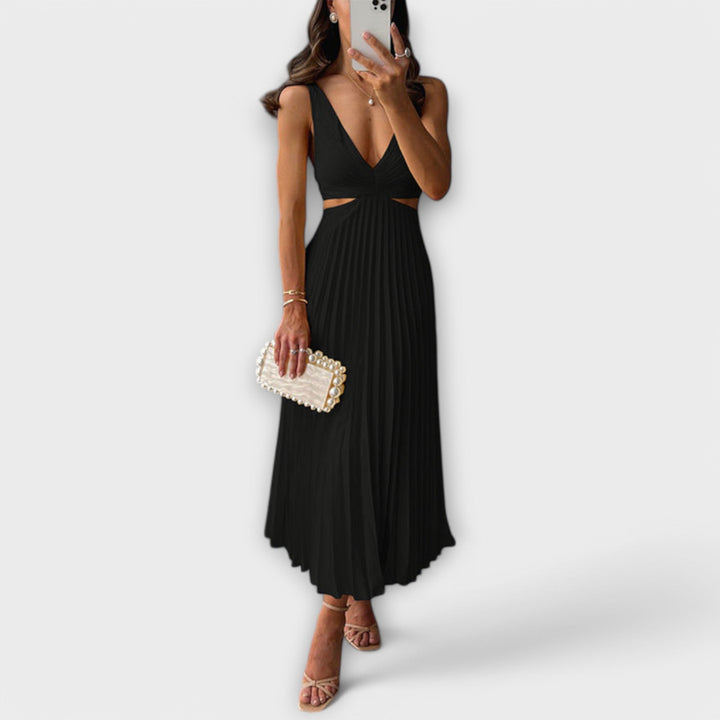 Vestido midi de noite elegante com pregas