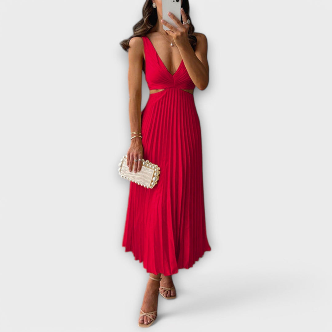 Vestido midi de noite elegante com pregas