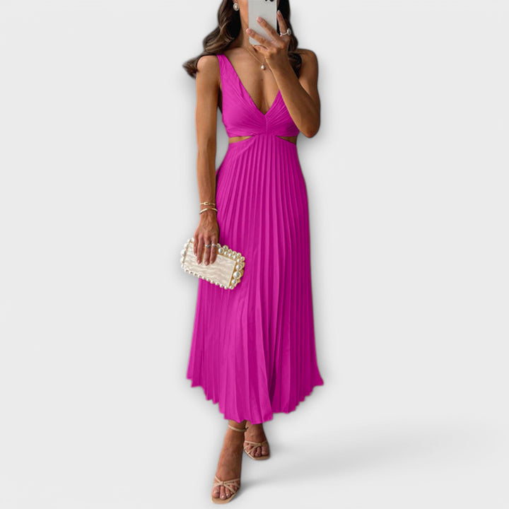 Vestido midi de noite elegante com pregas