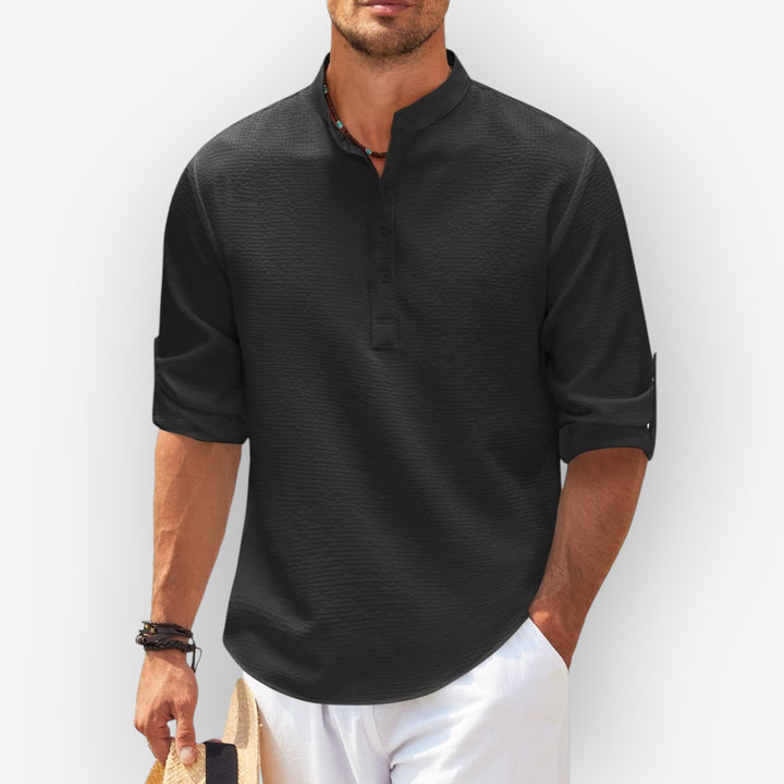 LucaMoretti™ Camisa Masculina de Algodão-Linho