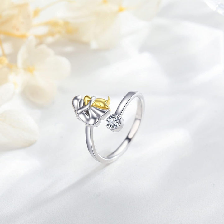 Anel de Cão em Prata Esterlina 925 com Zircônia – Ajustável e Feito à Mão