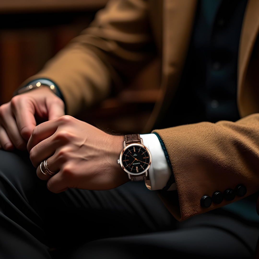 Relógio de Pulso Quartz com Pulseira de Couro