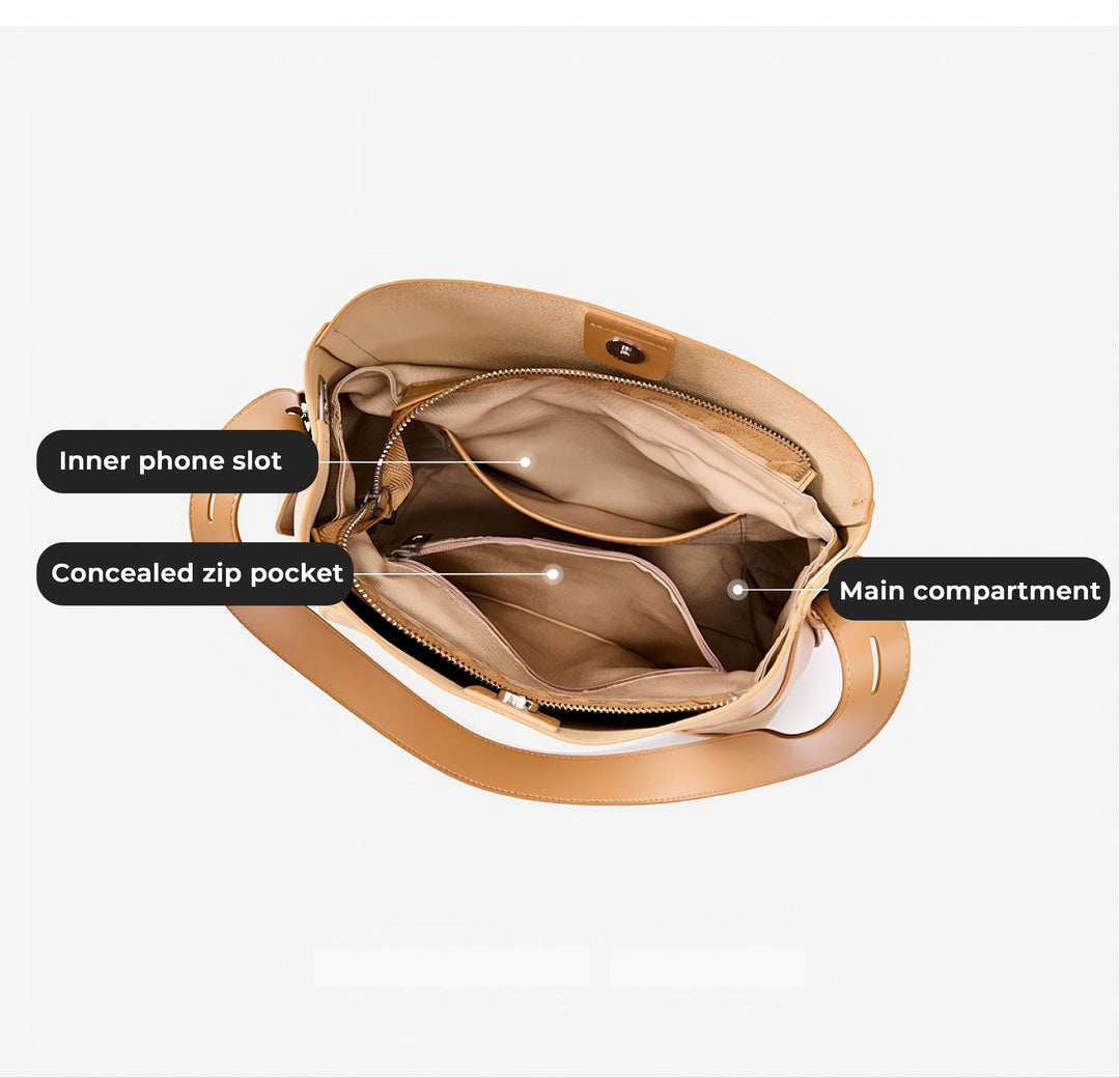 Bolsa Bucket Oversized de Couro Genuíno para Transversal e Ombro