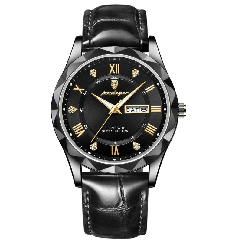 Relógio de Quartzo com Pulseira de Couro Luxuosa