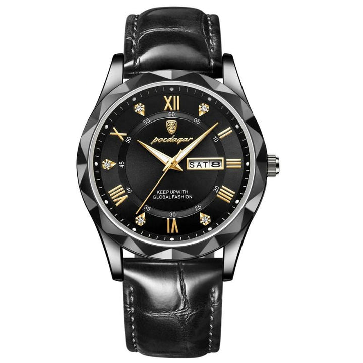 Relógio de Quartzo com Pulseira de Couro Luxuosa