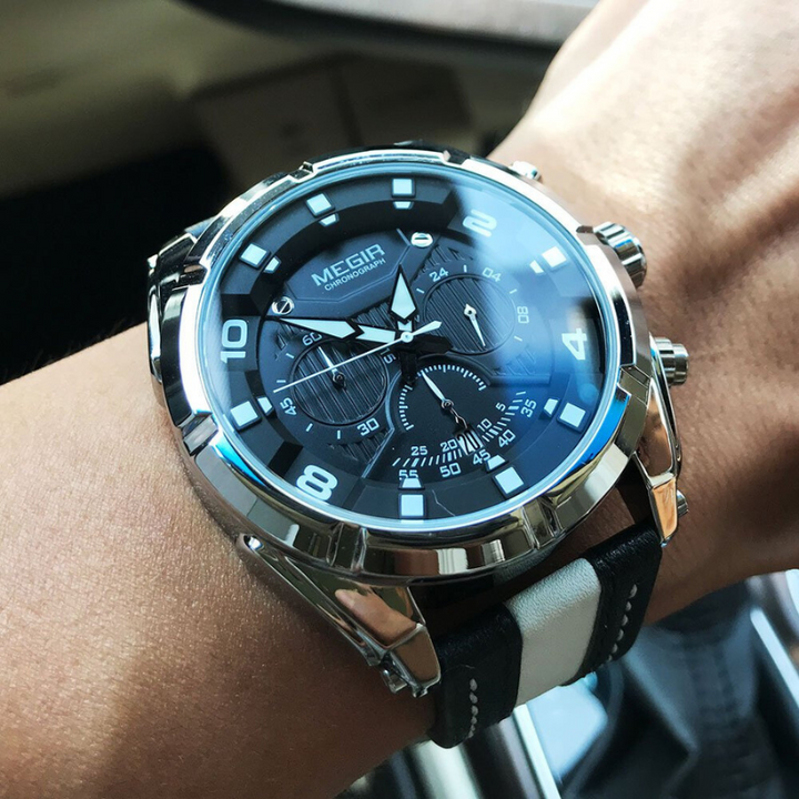 Relógio Cronógrafo Esportivo Militar de Couro Luxuoso