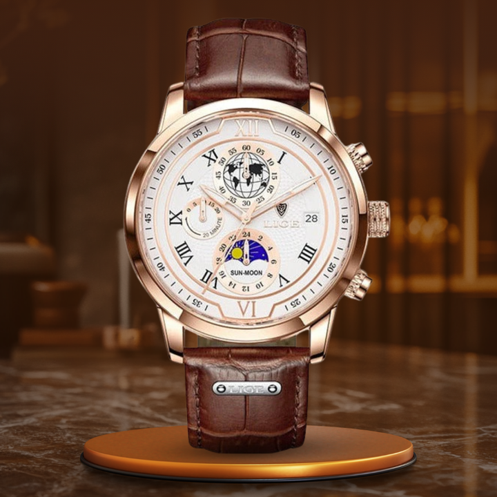 Relógio Cronógrafo com Pulseira de Couro Premium