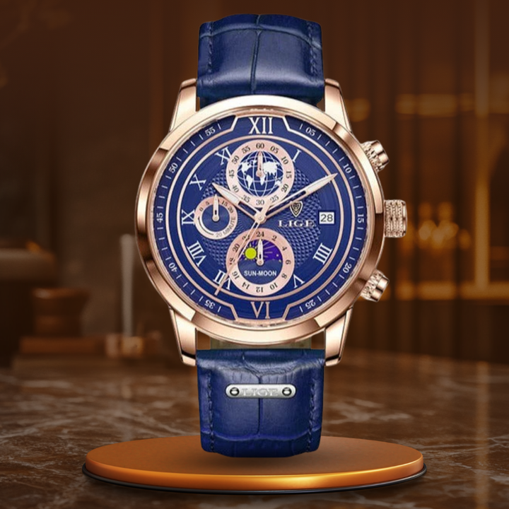 Relógio Cronógrafo com Pulseira de Couro Premium