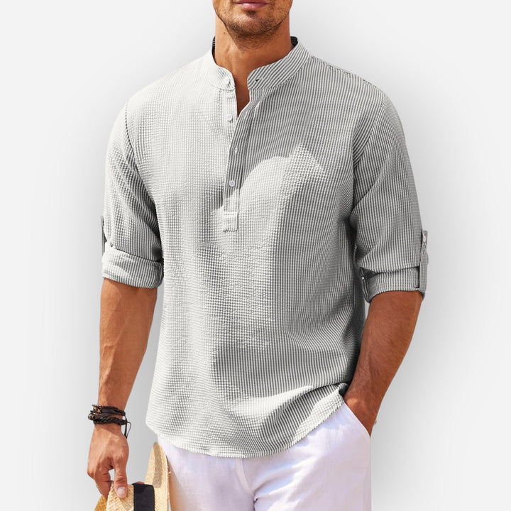 LucaMoretti™ Camisa Masculina de Algodão-Linho